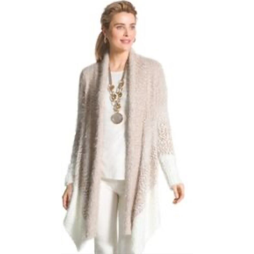 Chico's Eyelash Waterfall Cardigan Beige and Cream Size 3 (U.S. 16-18)